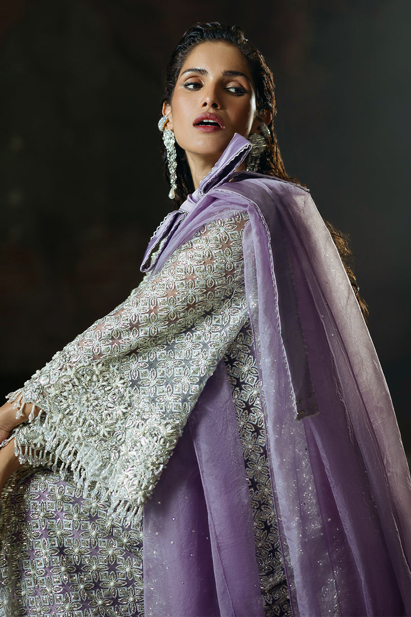 Purple Embroidered Net Maxi Dress (3-Piece) - Image 13