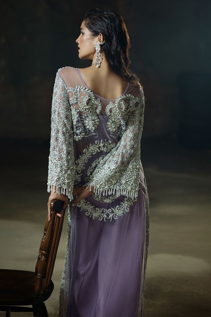 Purple Embroidered Net Maxi Dress (3-Piece) - Image 14