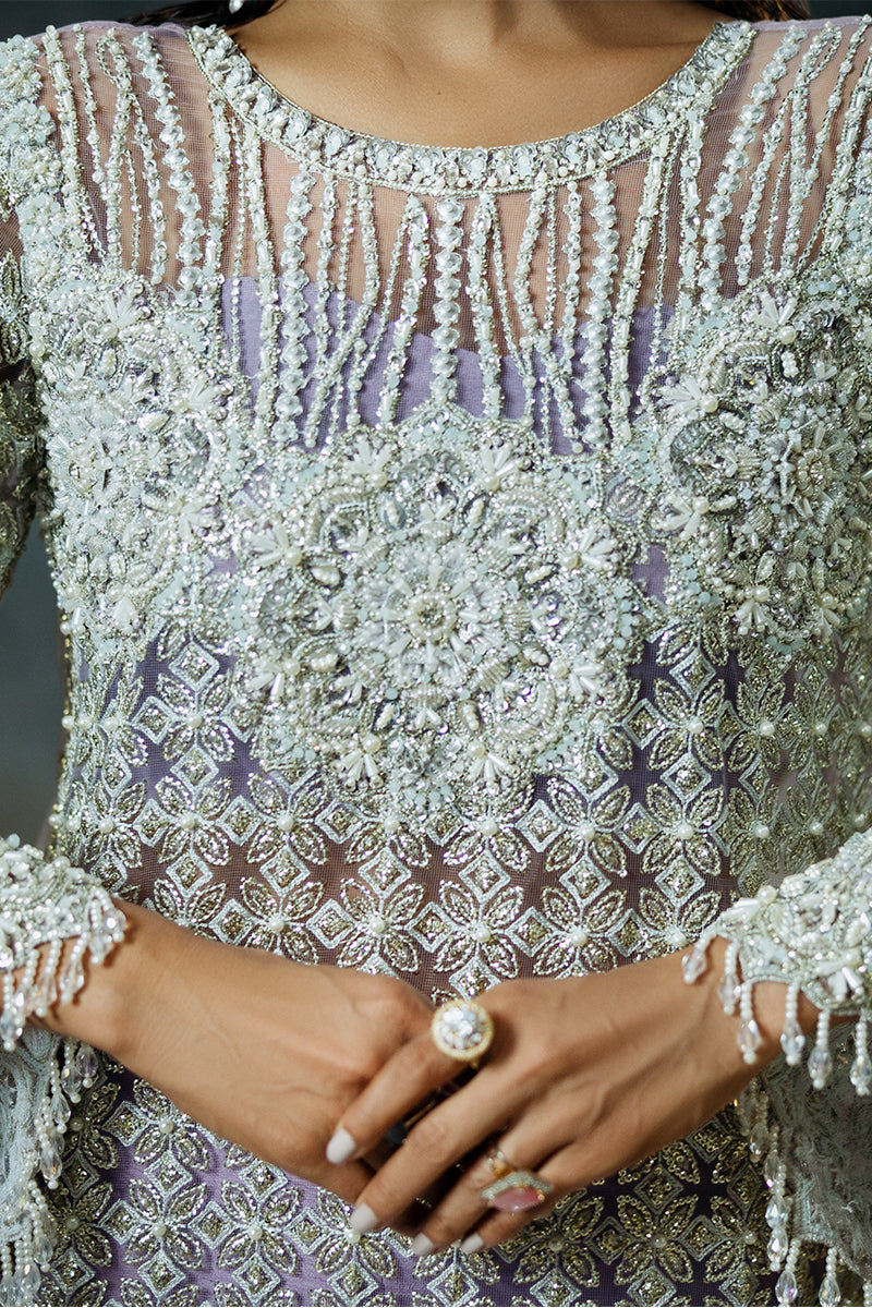 Purple Embroidered Net Maxi Dress (3-Piece) - Image 15