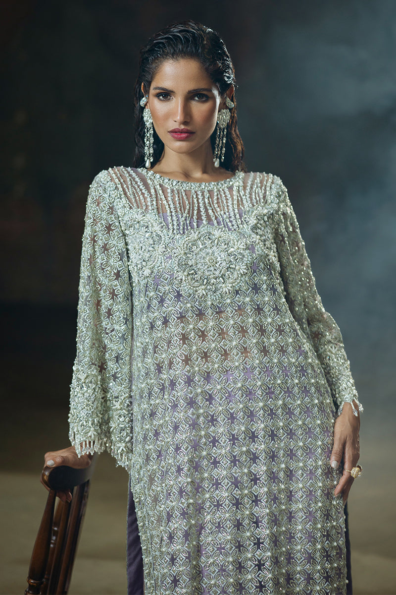 Purple Embroidered Net Maxi Dress (3-Piece) - Image 2