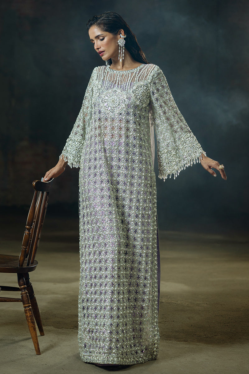 Purple Embroidered Net Maxi Dress (3-Piece) - Image 3