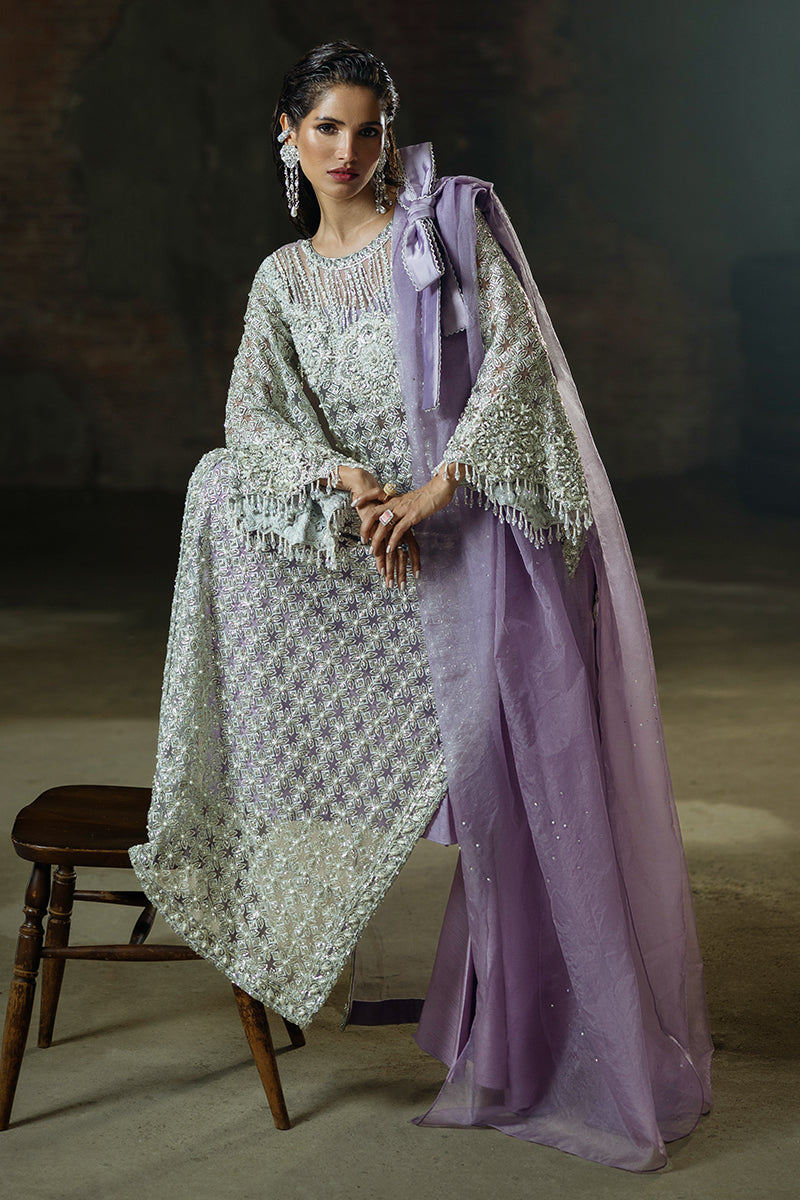 Purple Embroidered Net Maxi Dress (3-Piece) - Image 5