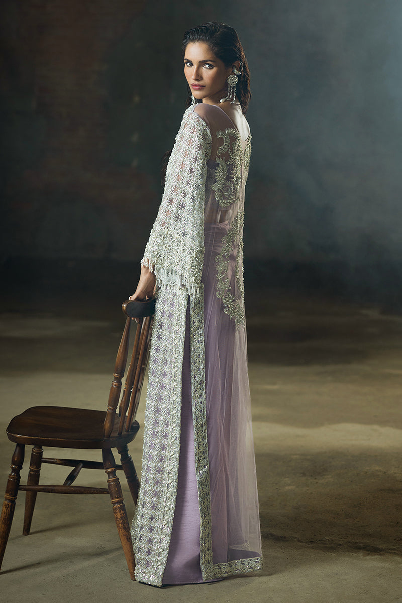 Purple Embroidered Net Maxi Dress (3-Piece) - Image 6