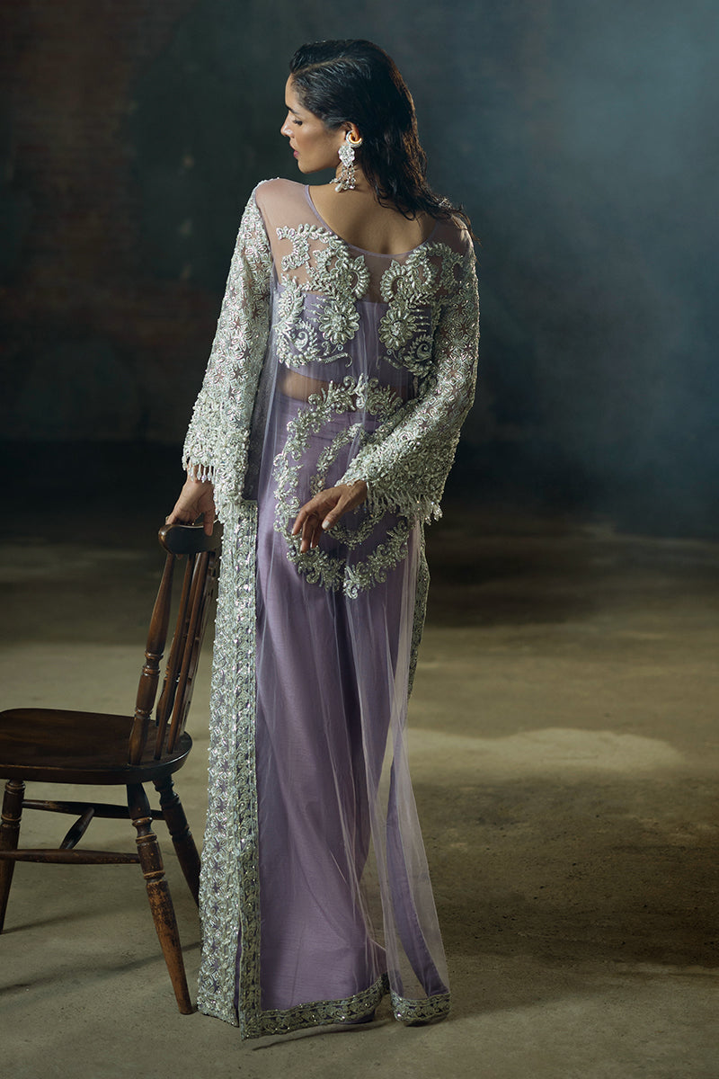 Purple Embroidered Net Maxi Dress (3-Piece) - Image 7