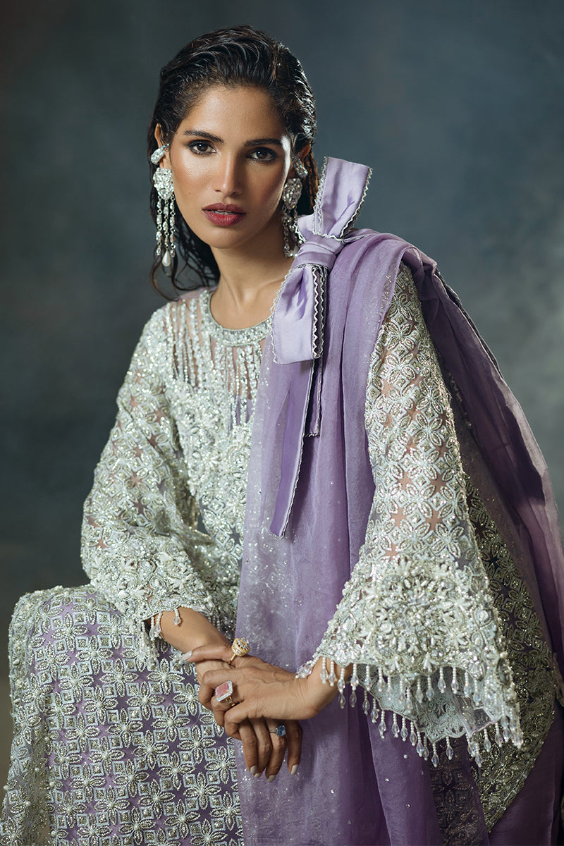 Purple Embroidered Net Maxi Dress (3-Piece) - Image 8