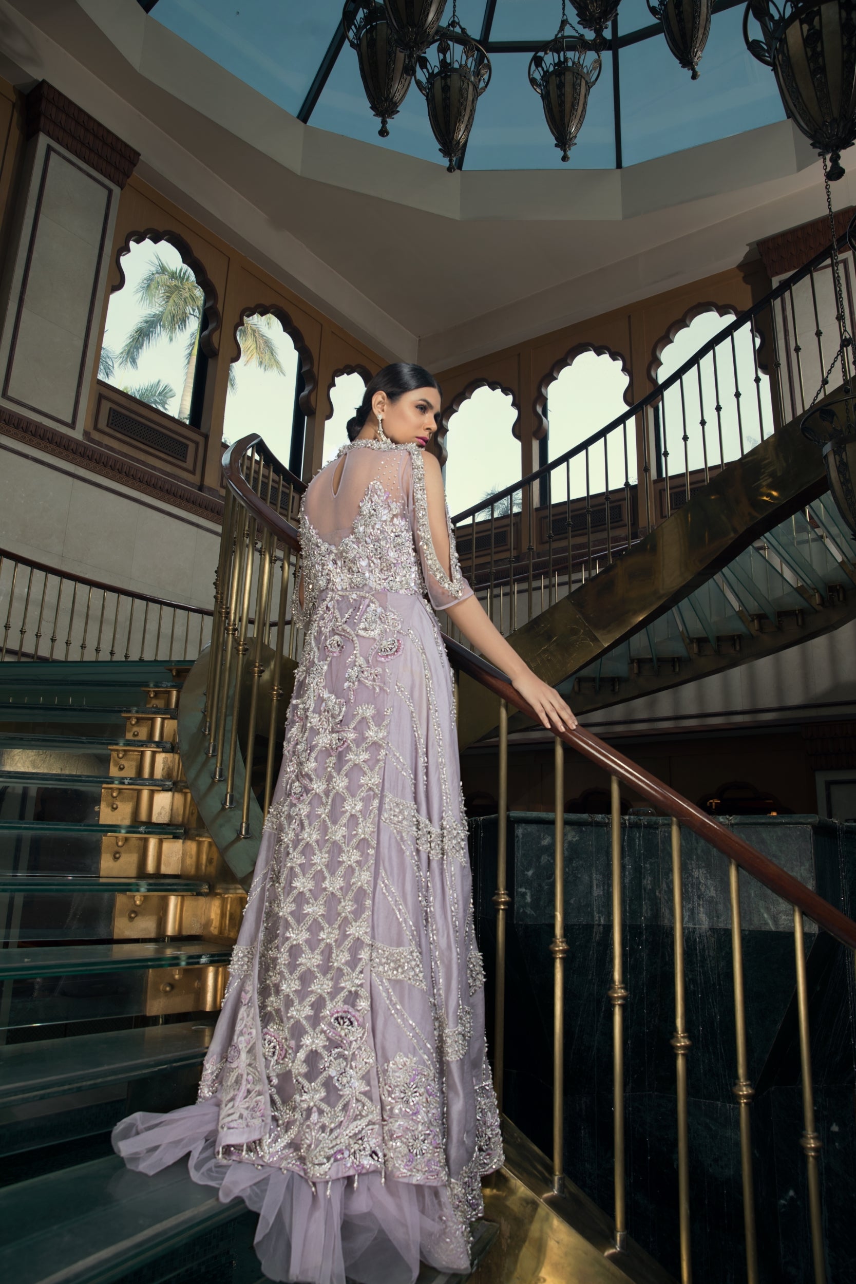 Lilac Embroidered Net Maxi Dress (1-Pc) - Image 2