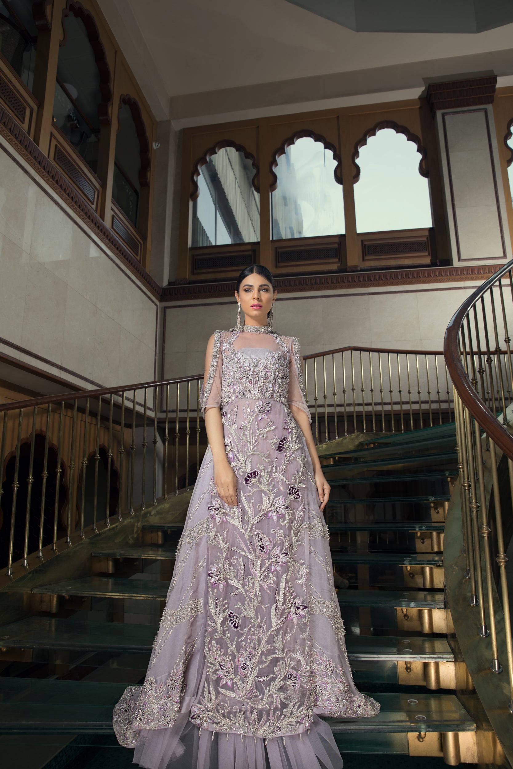 Lilac Embroidered Net Maxi Dress (1-Pc) - Image 3