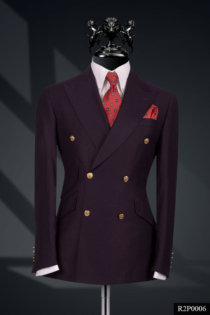 Dark Purple Italian Fabric Double-Breasted Suit (2-Piece) - Image 1