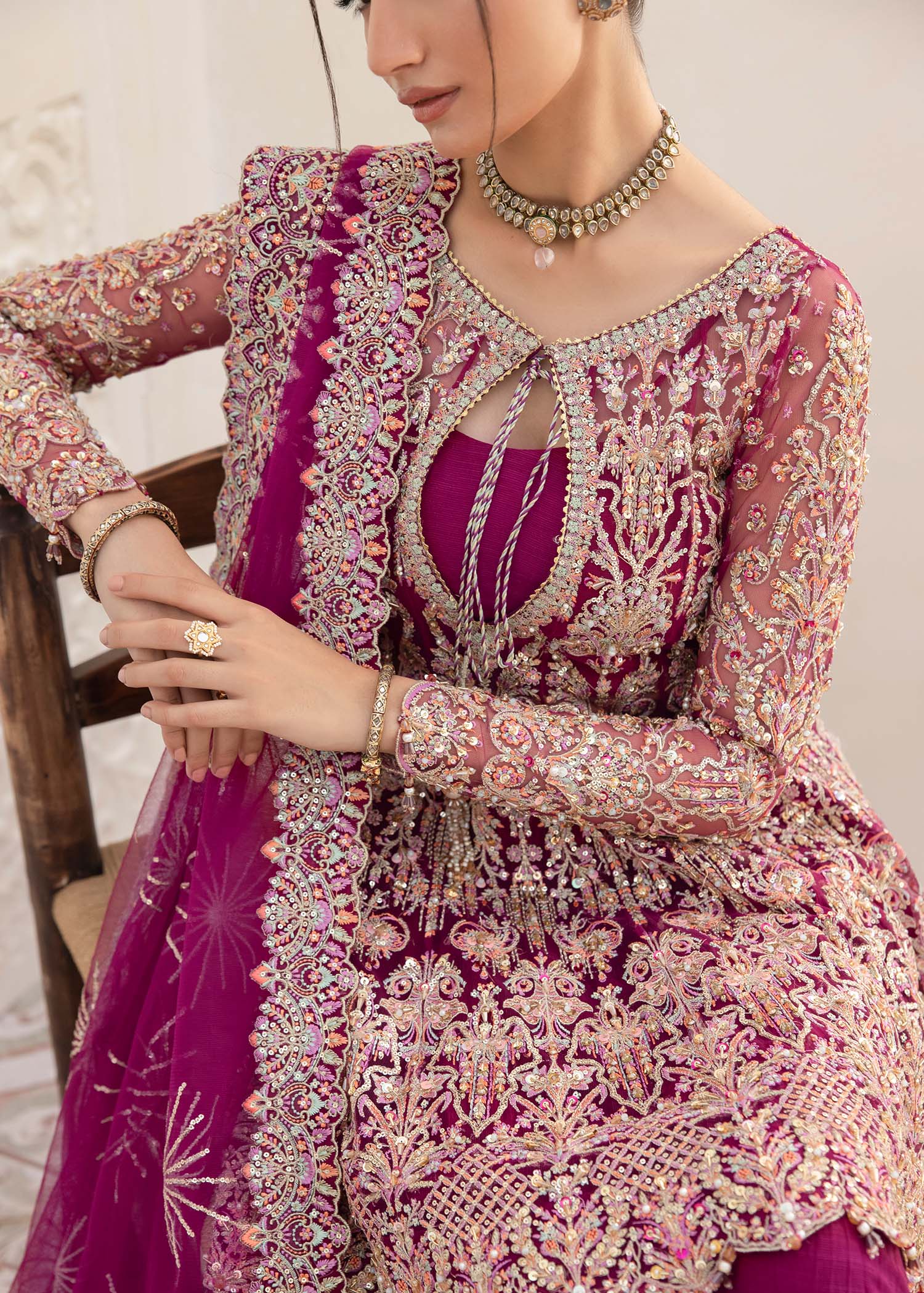 Indian Plum Embroidered Net Peplum Dress (3-Piece) - Image 2
