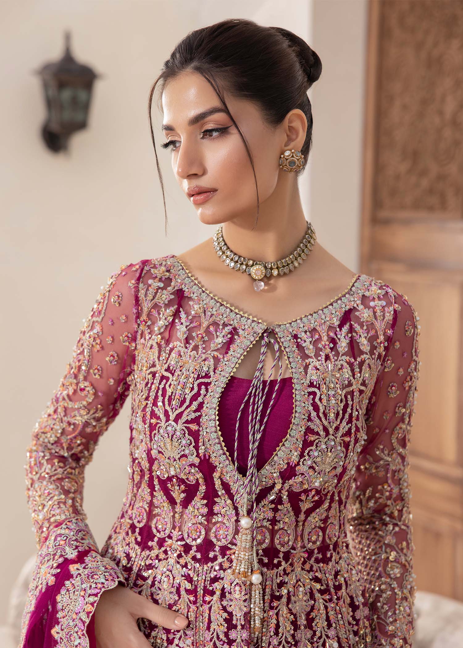 Indian Plum Embroidered Net Peplum Dress (3-Piece) - Image 4