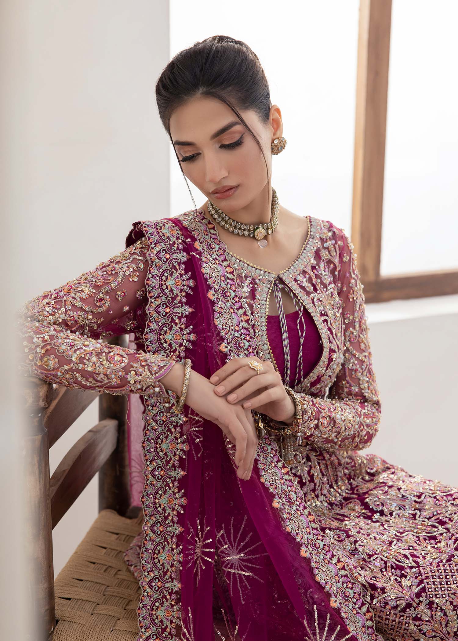 Indian Plum Embroidered Net Peplum Dress (3-Piece) - Image 8