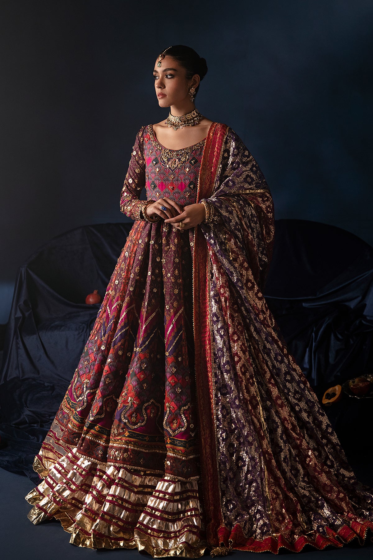 Pakistani Purple Zardozi Blended Silk Pishwas (2-Piece) - Image 1