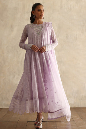 Lavender Embroidered Chiffon Pishwas Dress (3-Piece) - Image 1