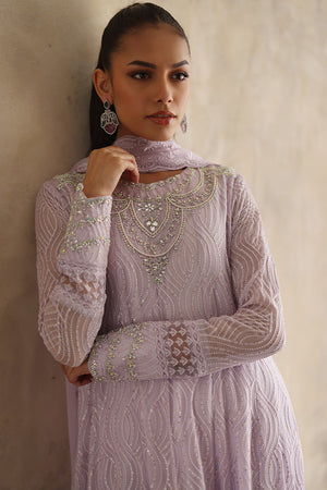 Lavender Embroidered Chiffon Pishwas Dress (3-Piece) - Image 4