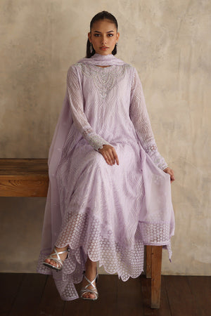 Lavender Embroidered Chiffon Pishwas Dress (3-Piece) - Image 5