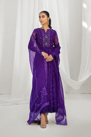Purple Embroidered Chiffon Pishwas Dress (2-Piece) - Image 1