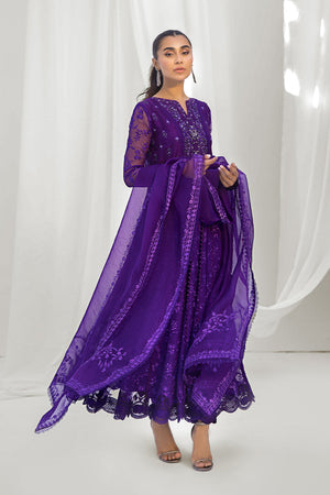 Purple Embroidered Chiffon Pishwas Dress (2-Piece) - Image 2