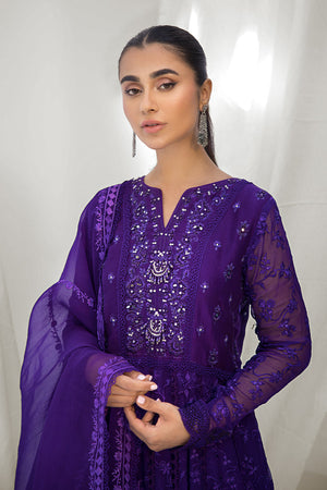 Purple Embroidered Chiffon Pishwas Dress (2-Piece) - Image 4