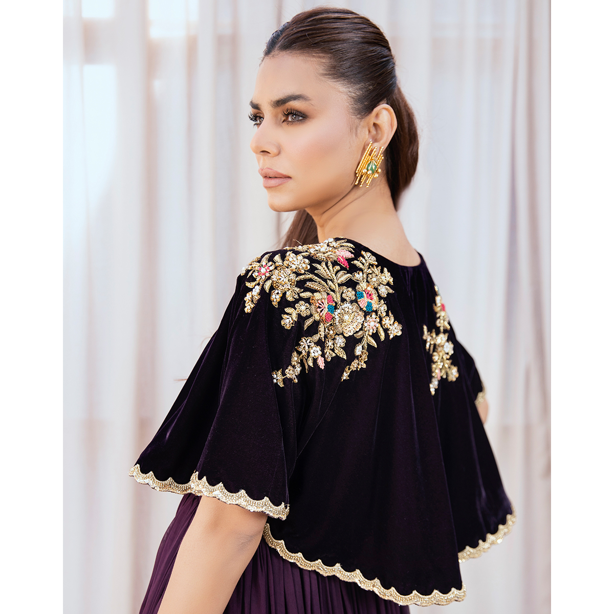 Plum Zardozi Chiffon Pishwas Dress (2-Piece) - Image 2