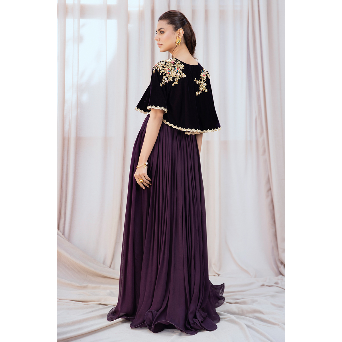 Plum Zardozi Chiffon Pishwas Dress (2-Piece) - Image 3
