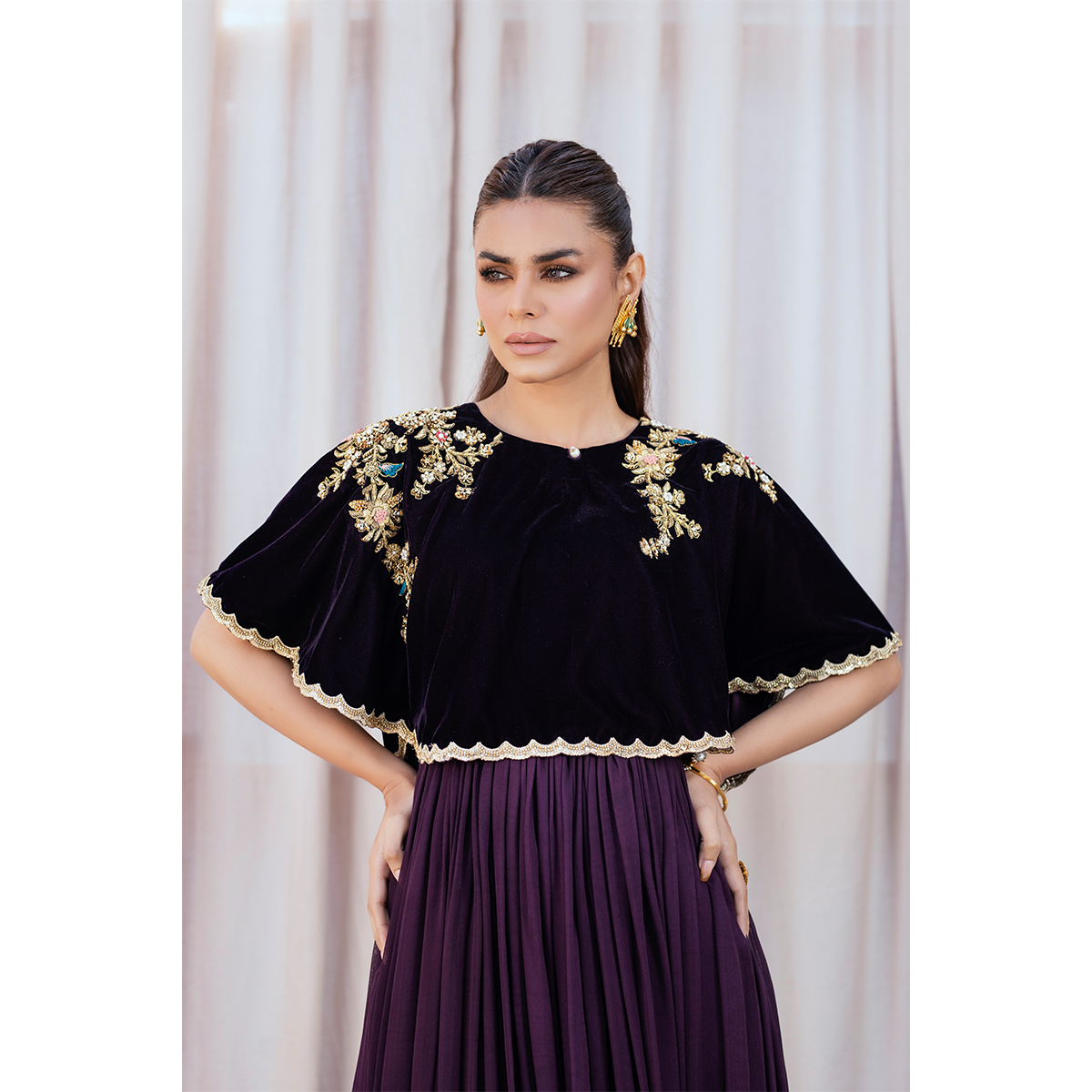Plum Zardozi Chiffon Pishwas Dress (2-Piece) - Image 6