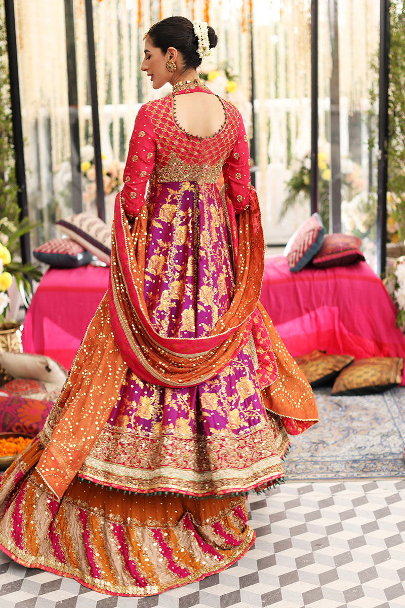 Pakistani Purple & Deep Coral Handworked Pishwas Dress (3-Piece) - Image 5