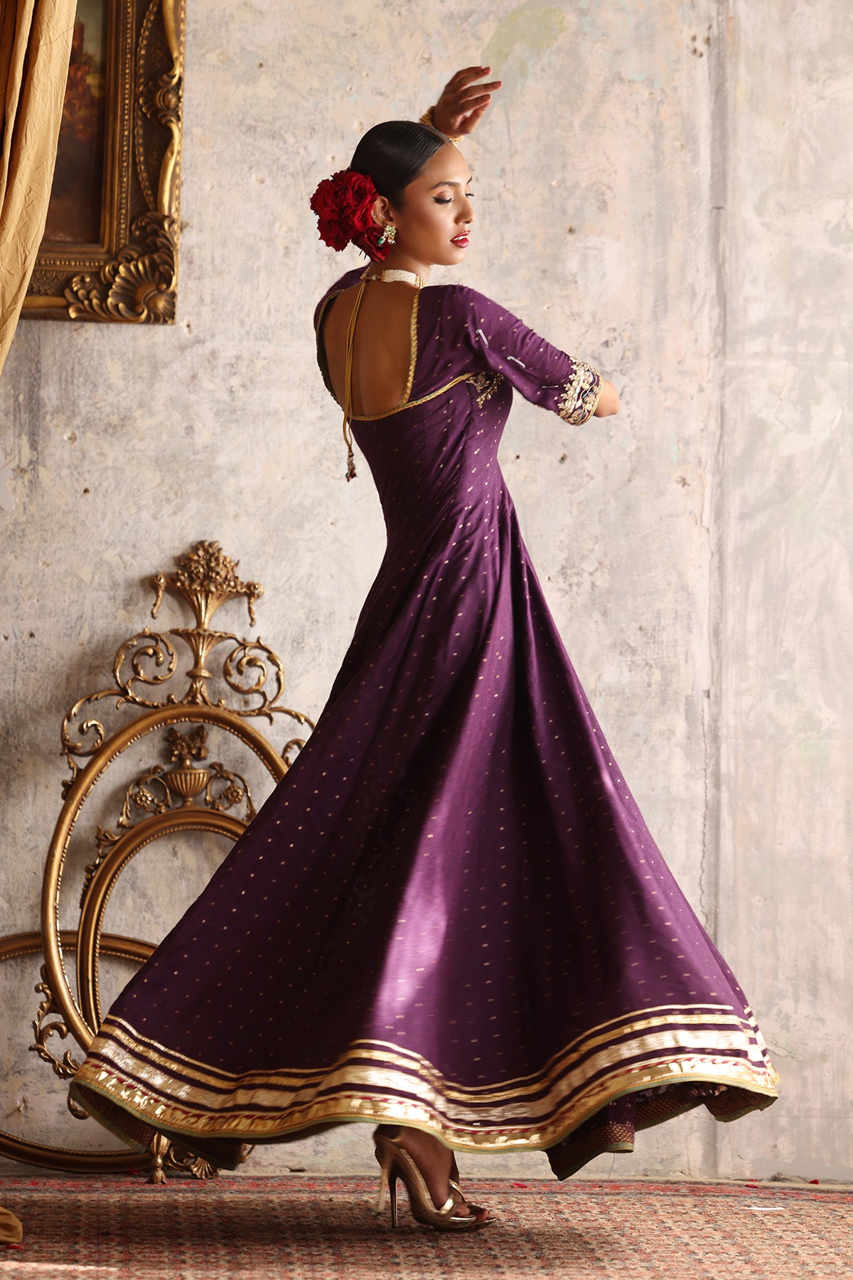 Pakistani Imperial Purple Zardozi Cotton Net Jacquard Pishwas (2-Piece) - Image 3