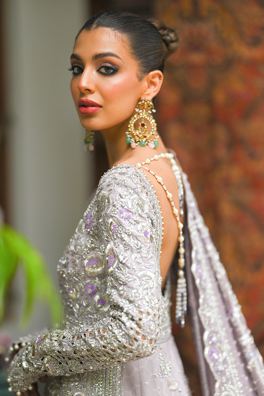 Pakistani Lilac Zardozi Cotton Net Pishwas (2-Piece) - Image 4