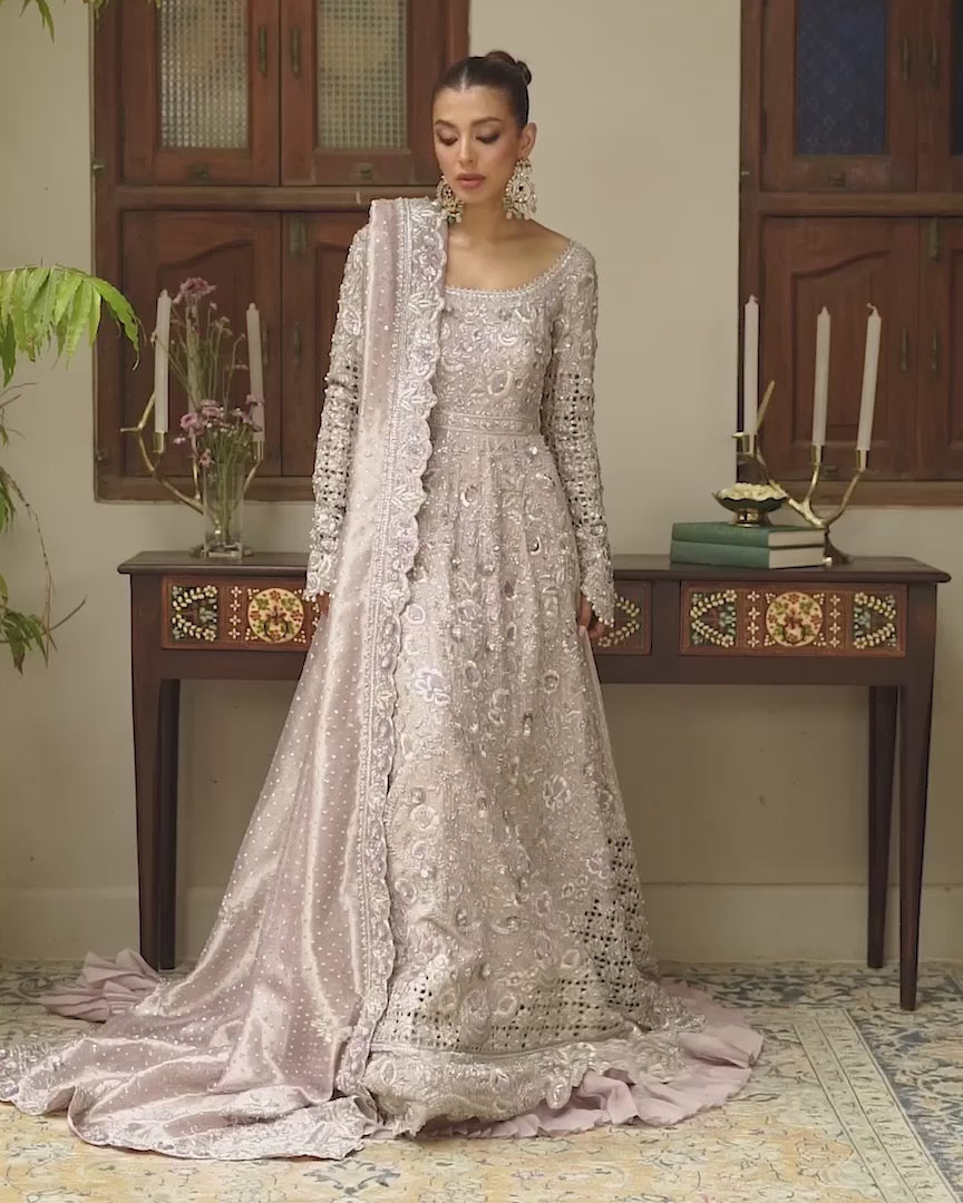 Pakistani Lilac Zardozi Cotton Net Pishwas (2-Piece) - Image 5