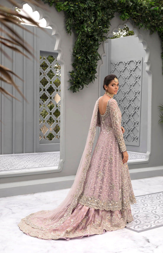 Pakistani Lilac Zardozi French Net Pishwas (3-Piece) - Image 2