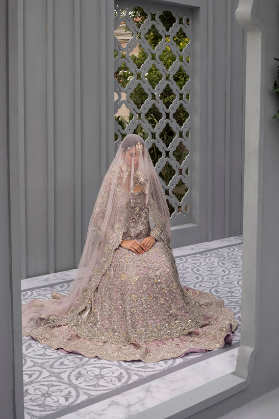 Pakistani Lilac Zardozi French Net Pishwas (3-Piece) - Image 3