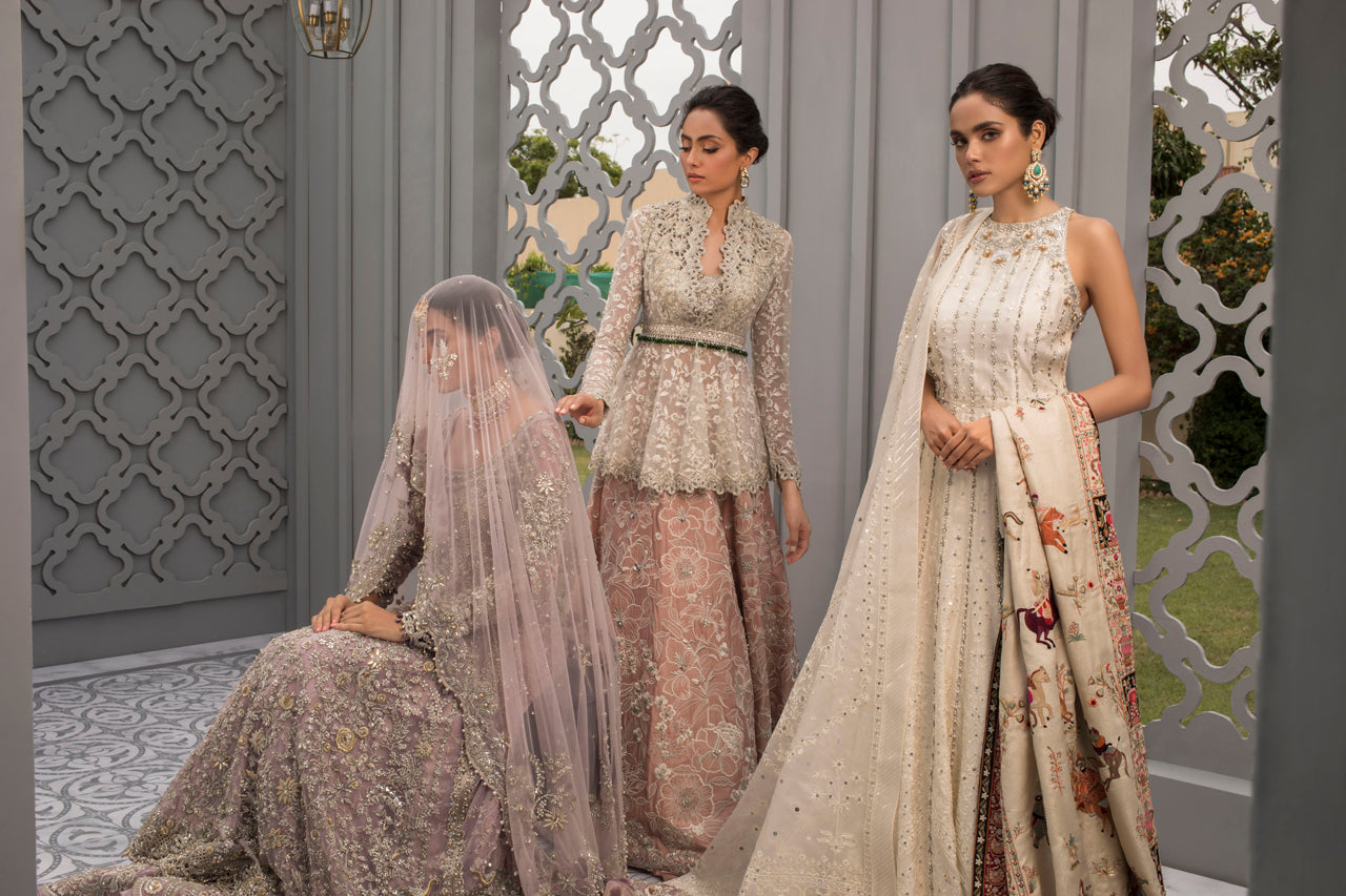 Pakistani Lilac Zardozi French Net Pishwas (3-Piece) - Image 4