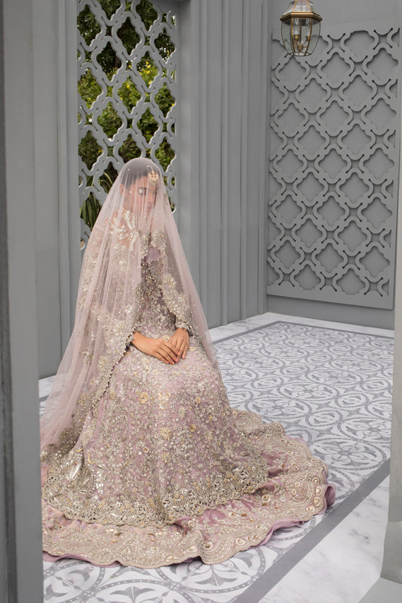 Pakistani Lilac Zardozi French Net Pishwas (3-Piece) - Image 5