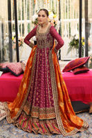 Pakistani Purple Embroidered Jamawar Pishwas Dress (3-Piece) - Image 2