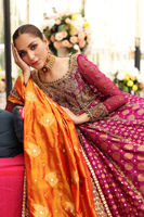 Pakistani Purple Embroidered Jamawar Pishwas Dress (3-Piece) - Image 6