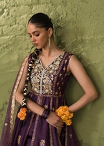 Pakistani Purple Hand-Embellished Korean Rawsilk Pishwas (3-Piece) - Image 3