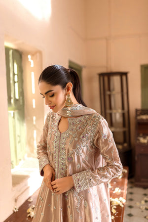 Lavender Embroidered Lamé Pishwas Dress (3-Piece) - Image 4