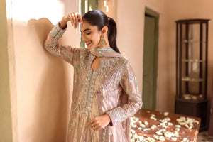 Lavender Embroidered Lamé Pishwas Dress (3-Piece) - Image 5