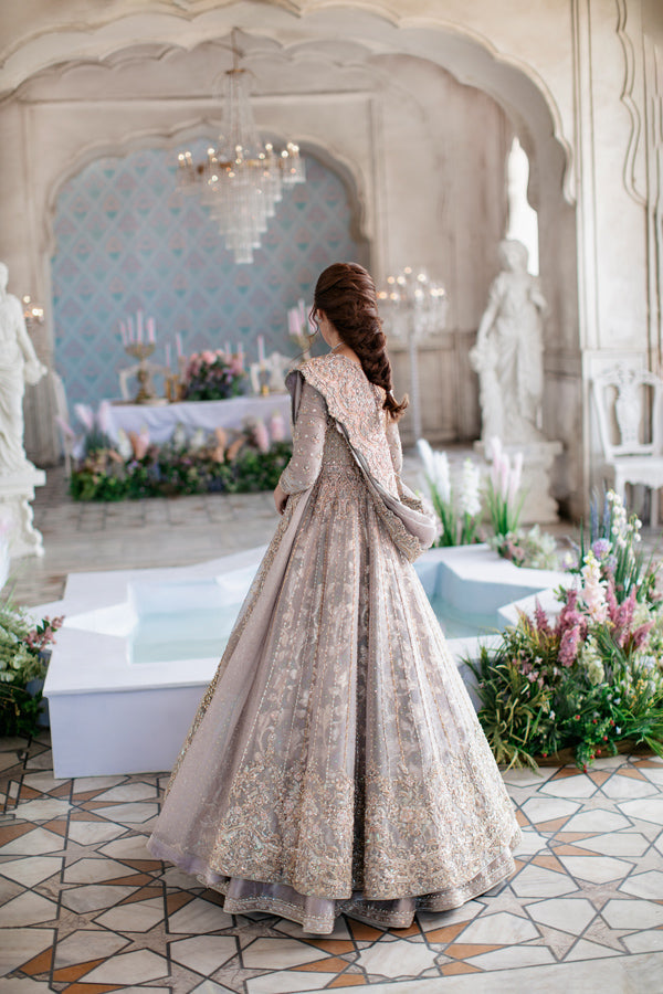 Pakistani Lilac Embroidered Net Pishwas Dress (2-Piece) - Image 2