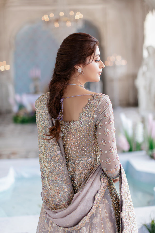 Pakistani Lilac Embroidered Net Pishwas Dress (2-Piece) - Image 5