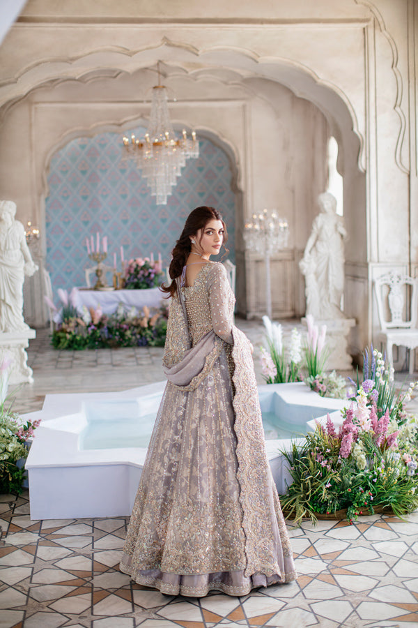 Pakistani Lilac Embroidered Net Pishwas Dress (2-Piece) - Image 6