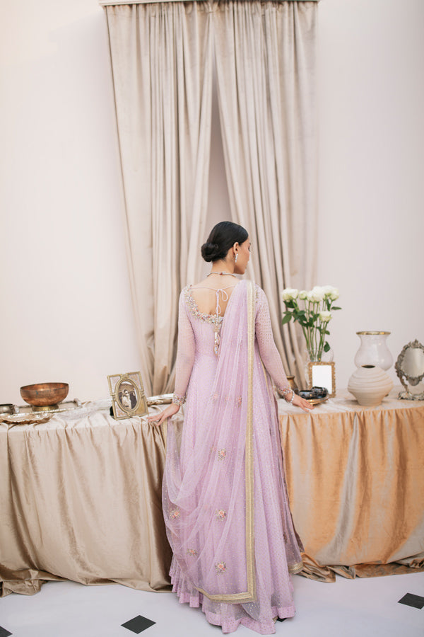 Lilac Embroidered Net Pishwas Dress (2-Piece) - Image 2