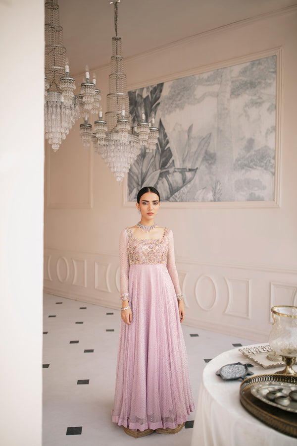 Lilac Embroidered Net Pishwas Dress (2-Piece) - Image 3