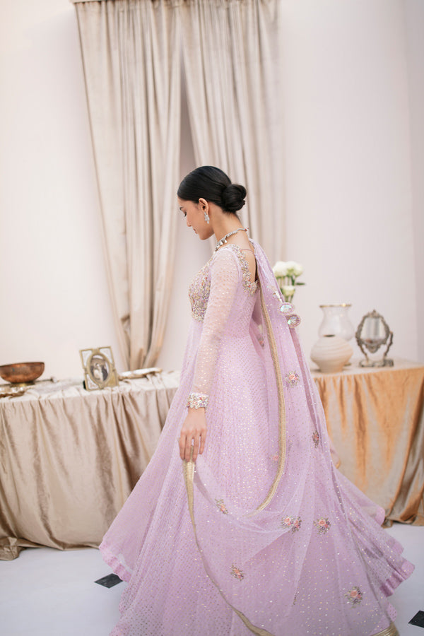 Lilac Embroidered Net Pishwas Dress (2-Piece) - Image 6