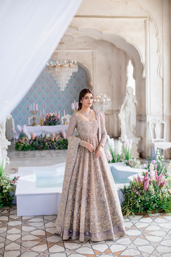 Indian Lilac Embellished Net Pishwas Dress (2-Piece) - Image 1