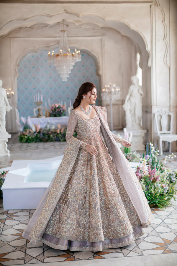 Indian Lilac Embellished Net Pishwas Dress (2-Piece) - Image 5