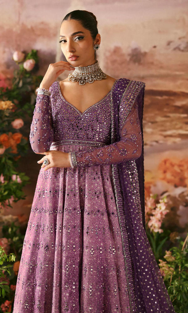 Purple Mirror Work Net Silk Pishwas (2-Piece) - Image 3