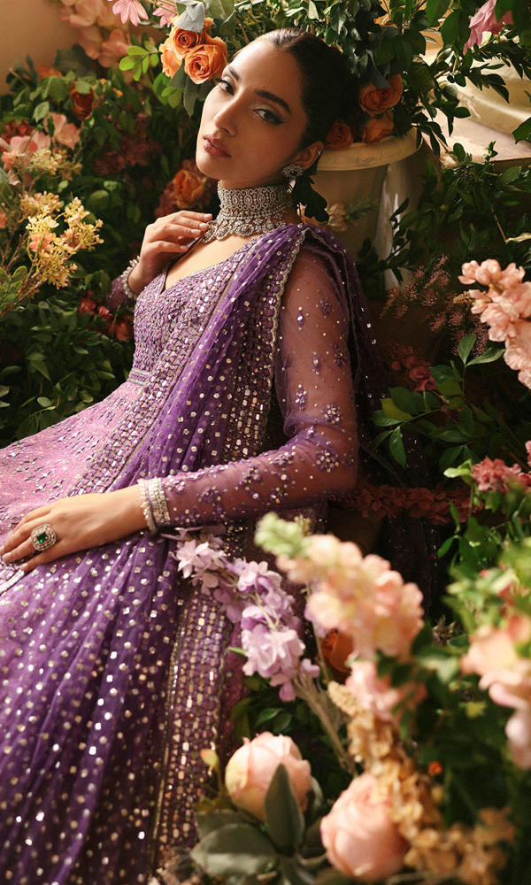 Purple Mirror Work Net Silk Pishwas (2-Piece) - Image 7