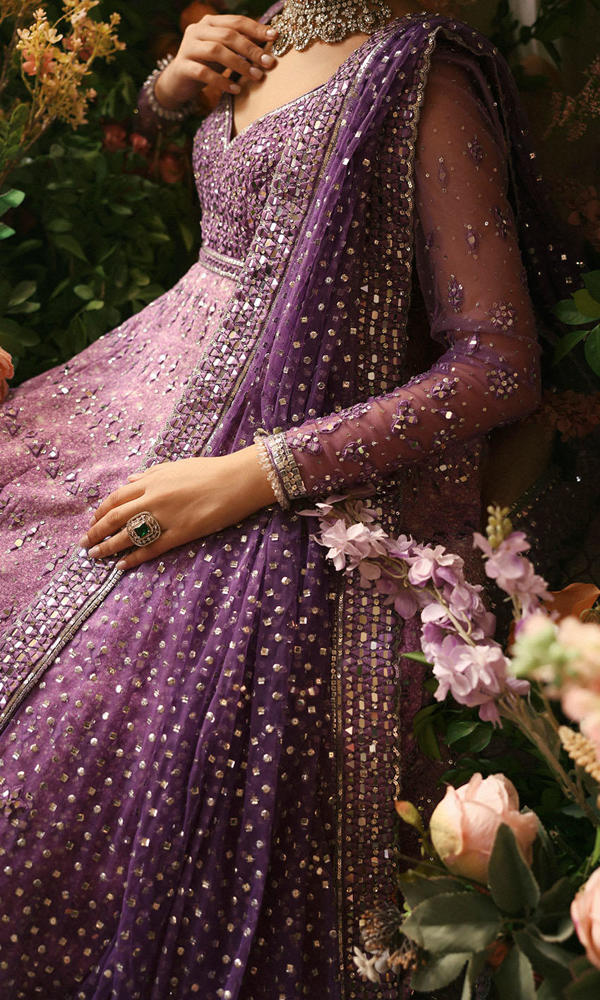 Purple Mirror Work Net Silk Pishwas (2-Piece) - Image 8