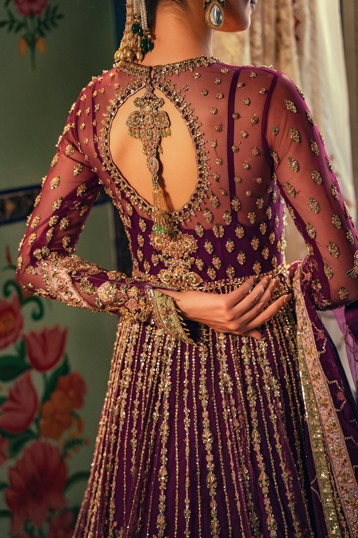 Pakistani Deep Purple Zardozi Net & Silk Pishwas (3-Piece) - Image 10